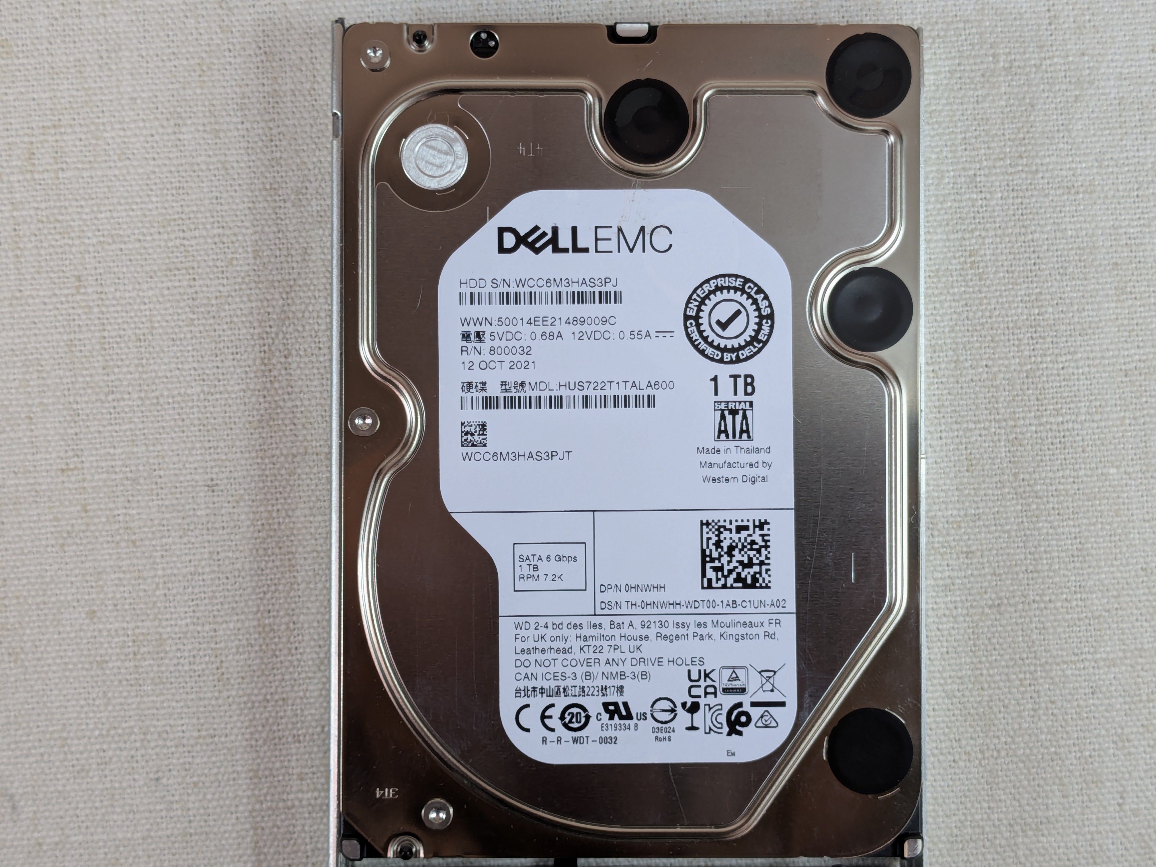 Dell HNWHH 1TB 7.2k 6Gb/s 3.5" SATA Hard Drive HUS722T1TALA600