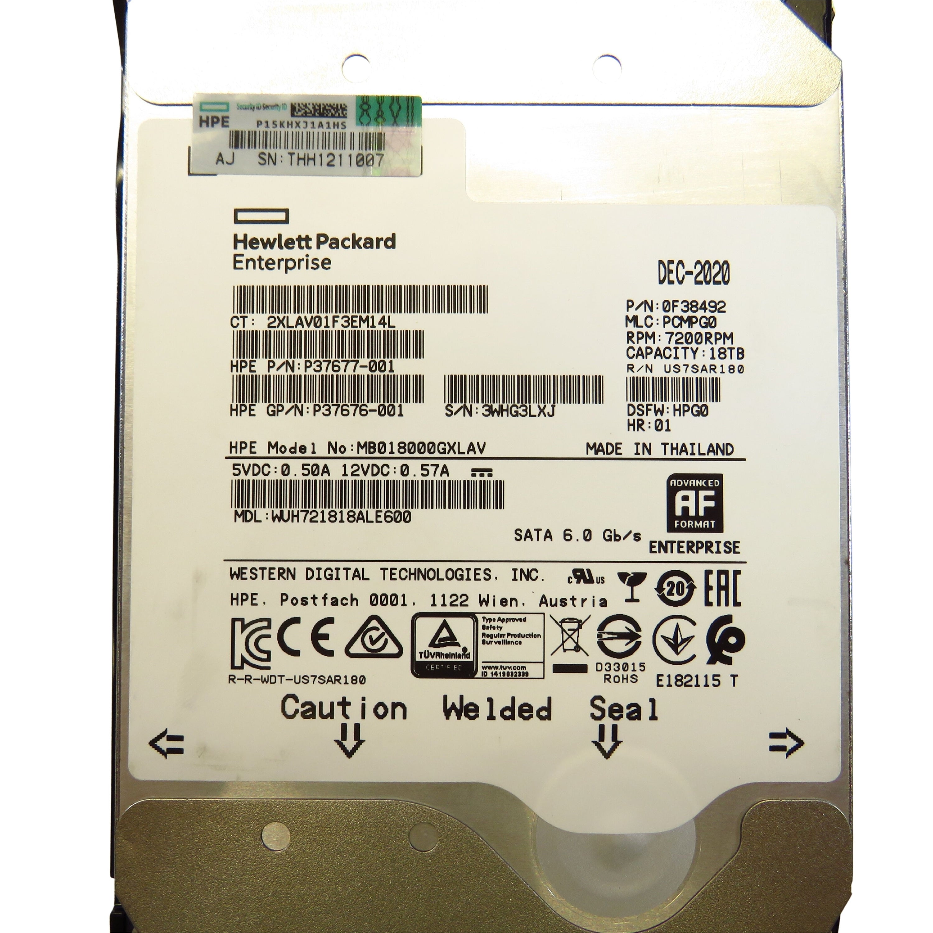 HP P38440-001 18TB 7.2K RPM 3.5" SATA 6Gbps 512e AF HDD Server Hard Drive (Refurbished)