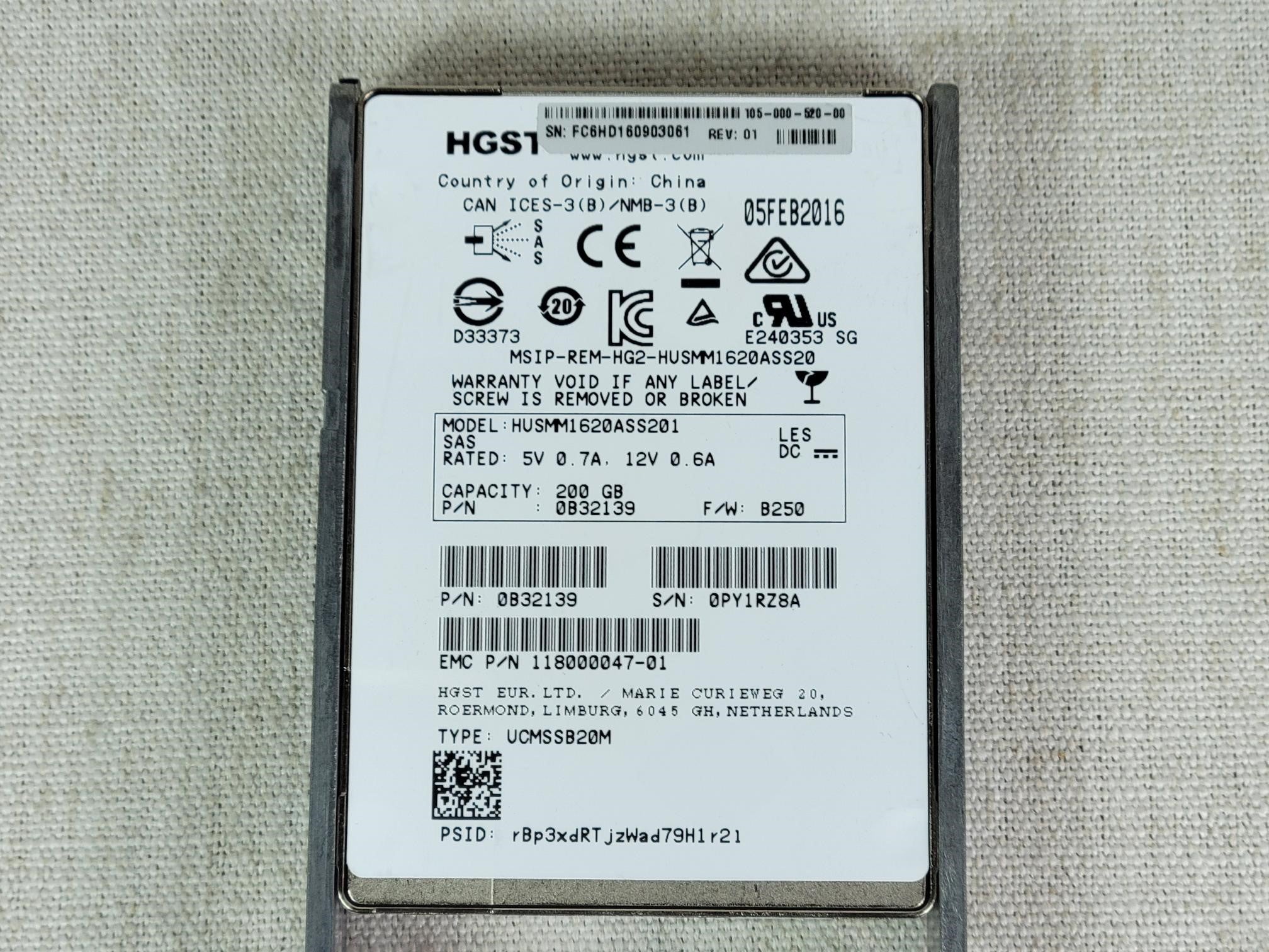 XtremIO – 200Gb 12GB/s SAS 2.5'' SSD for Controller – PN: 105-000-520