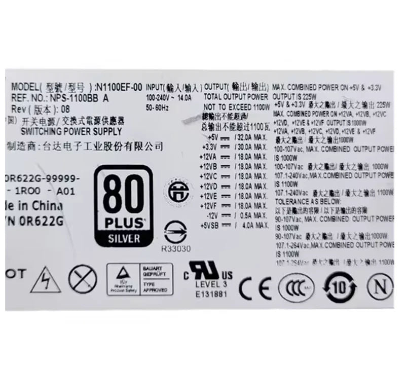 Dell N1100EF-00 1100W Hot-Swap Server Power Supply Module R622G