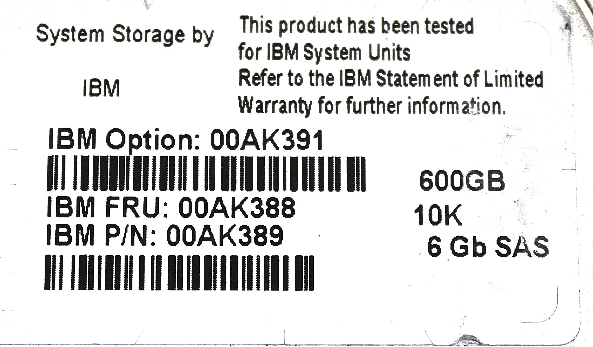 IBM 00AK388 600G 10K 2.5" SAS HDD EXP2524
