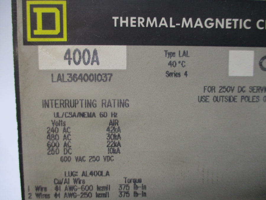 SQUARE D LAL364001037 SER. 4 600VAC 400A NSNP