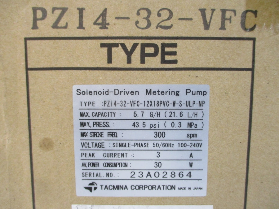 TACMINA PZI4-32-VFC-12X18PVC-W-S-ULP-NP 100-240V 3A 43.5PSI NSMP