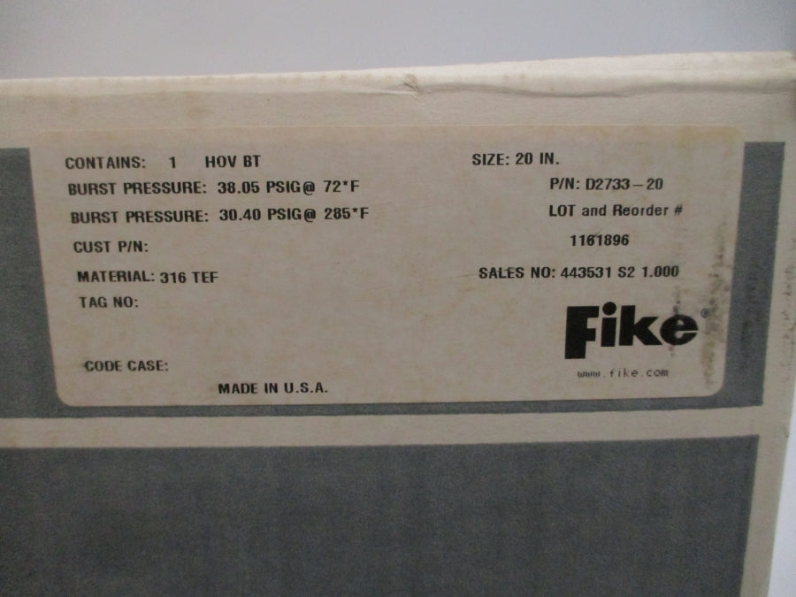 FIKE HOVBT 30.40/38.05PSI 72/285'F 20" NSMP