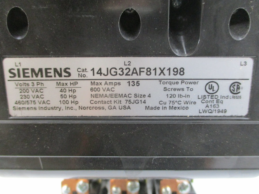SIEMENS 14JG32AF81X198 110/120V 135A NSMP