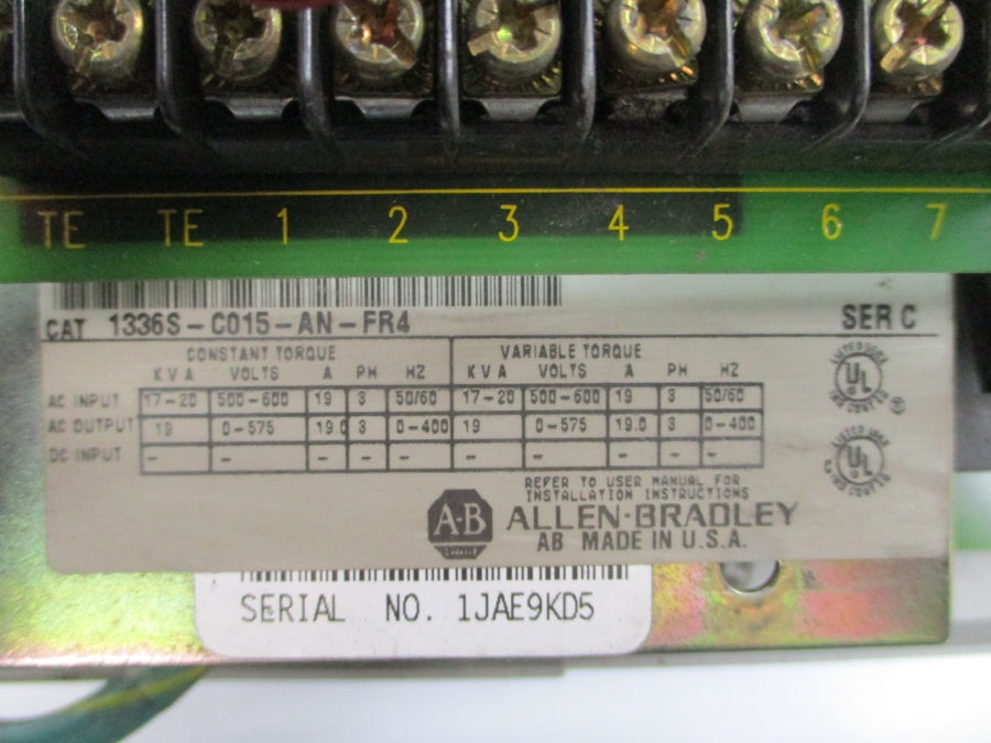 ALLEN BRADLEY 1336S-C015-AN-FR4 SER. C 500-600VAC 19A UNMP