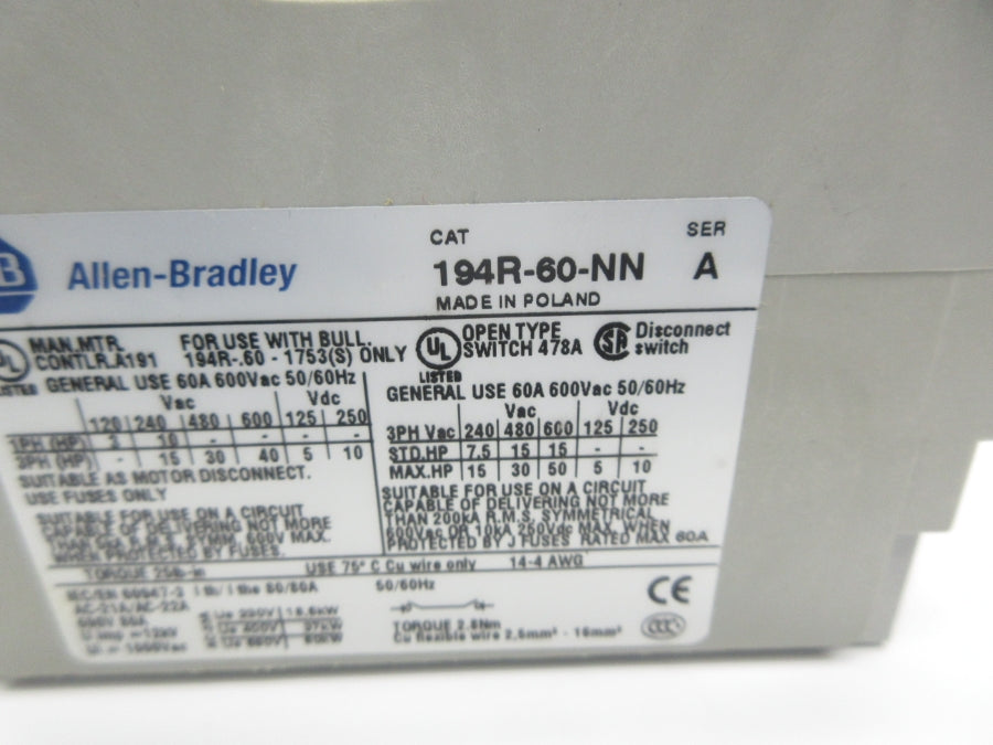 ALLEN BRADLEY 194R-60-NN SER. A NSNP
