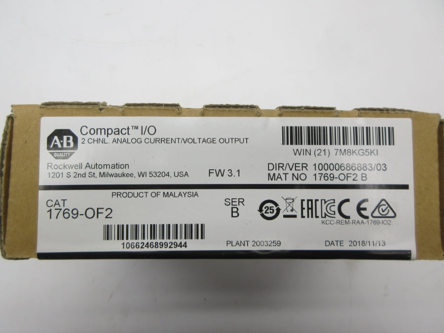 ALLEN BRADLEY 1769-OF2 SER. B F/W 3.1 DATE: 2018 NSFS
