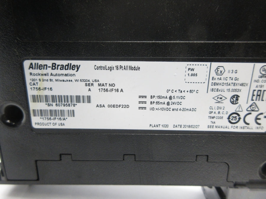 ALLEN BRADLEY 1756-IF16 SER. A F/W 1.005 (AS PICTURED) NSNP