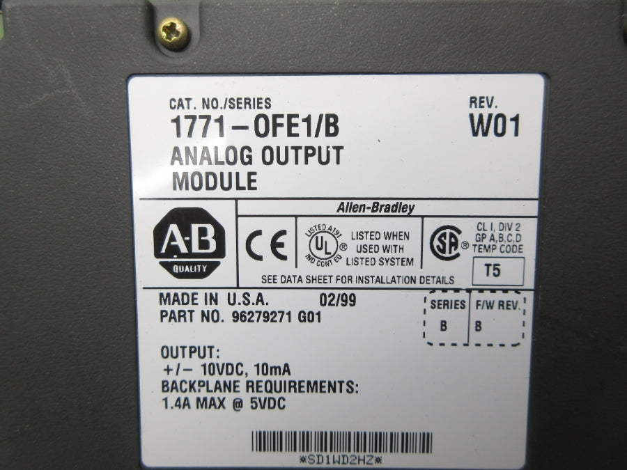 ALLEN BRADLEY 1771-OFE1 SER. B F/W B REV. W01 NSNP