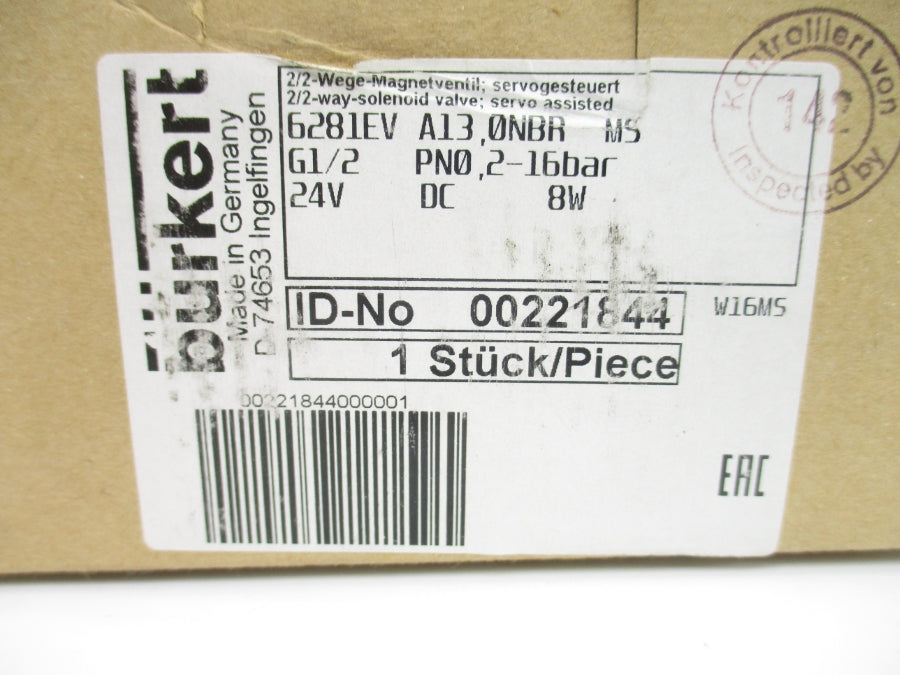 BURKERT 00221844 6281EVA130NBR 24VDC NSMP