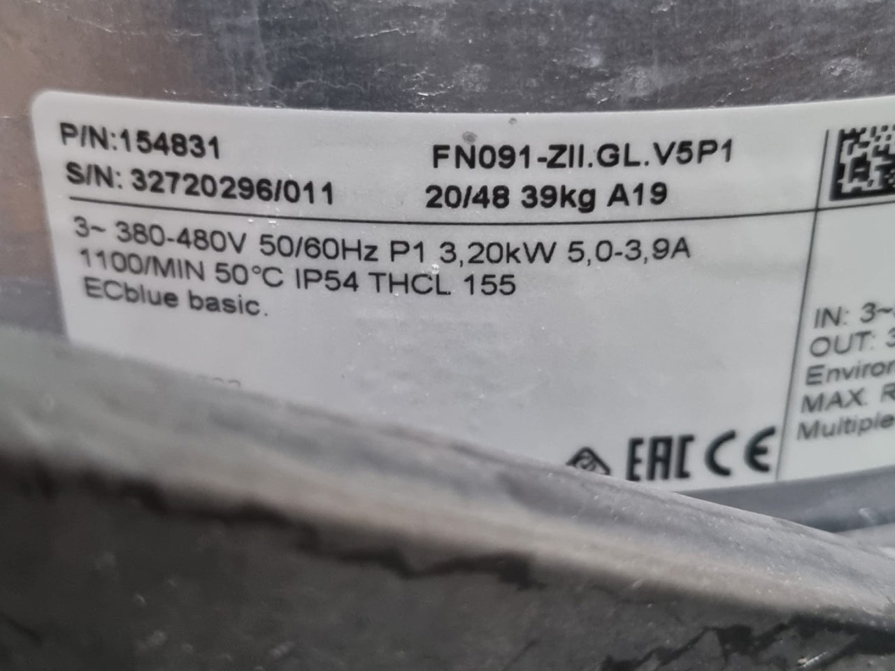 FN091-ZII.GL.V5P1 ZIEHL-ABEGG Axial Fan 3.5kW 5.6/4.4A 1130 rpm