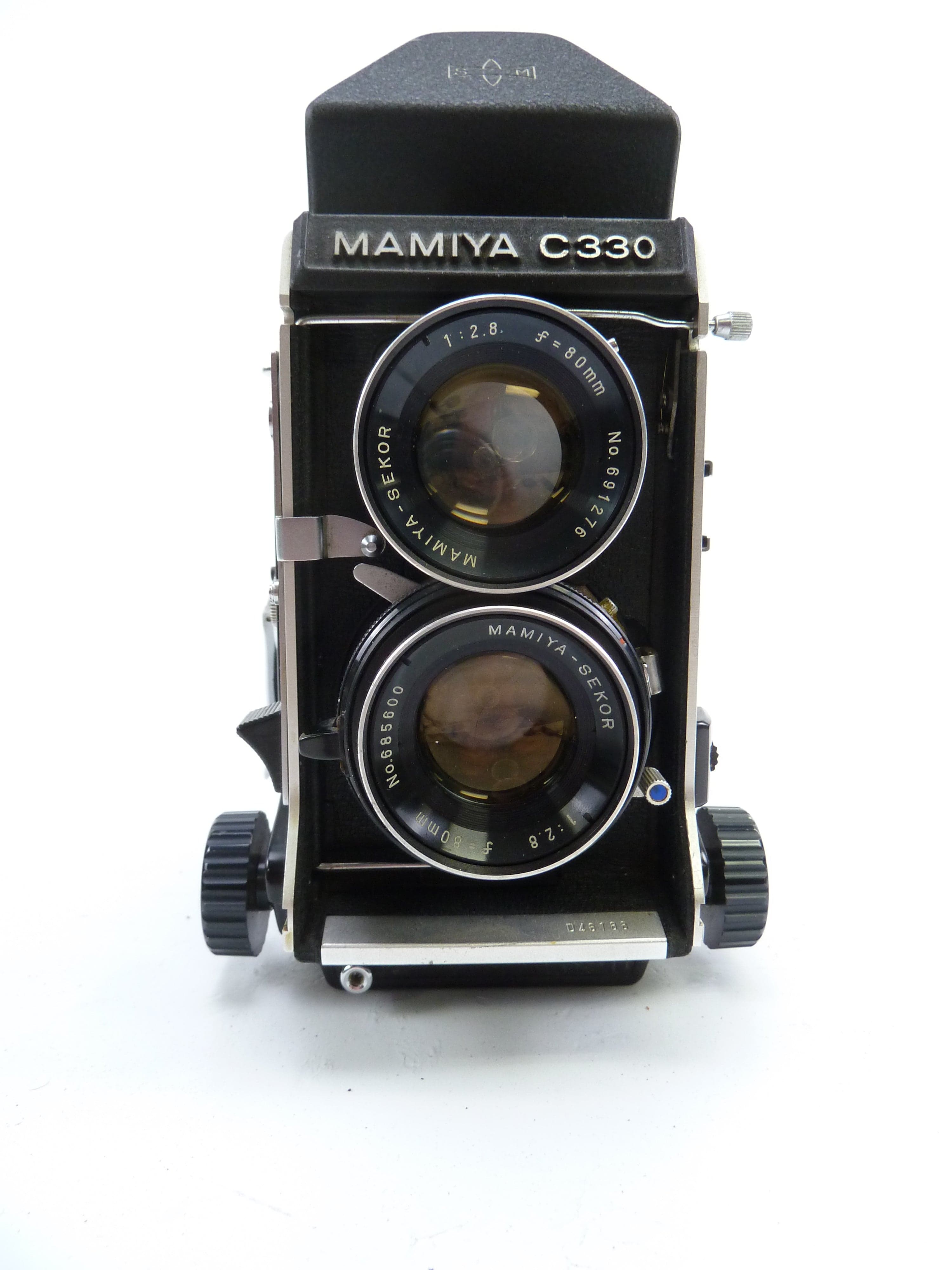 Mamiya C330 Camera Outfit with 80MM f2.8 Blue Dot Lens and Prism Finder