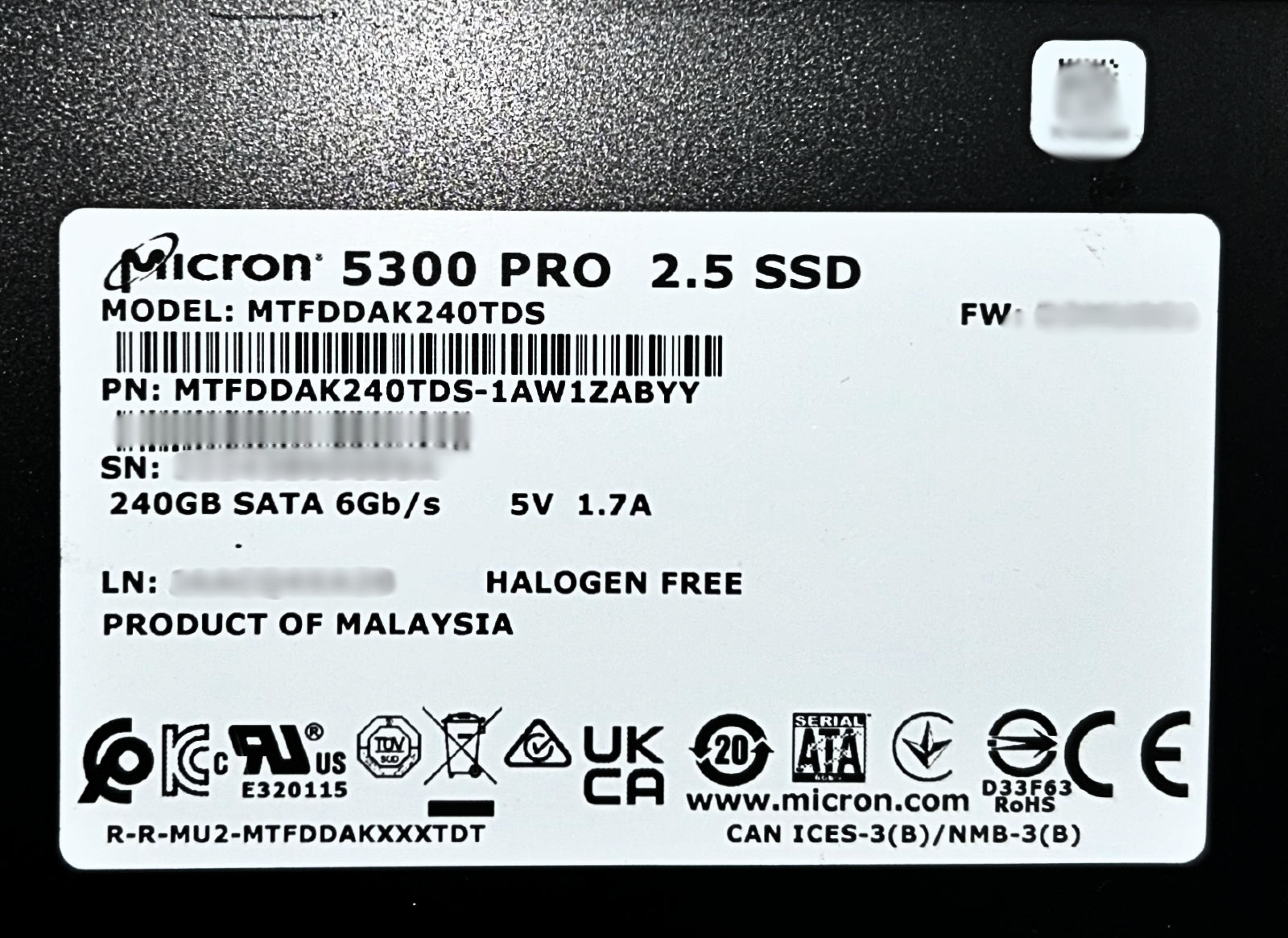 Micron MTFDDAK240TDS 240GB Enterprise Value SATA 6Gb/s 2.5''