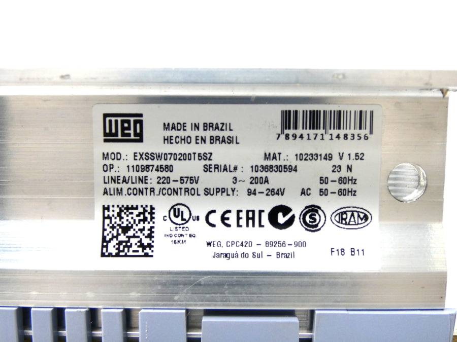 WEG EXSSW070200T5SZ VER. 1.52 220-575V 200A UNMP