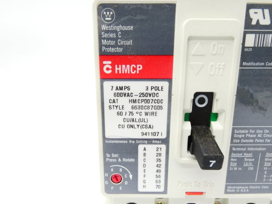 WESTINGHOUSE HMCP007COC SER. C 600VAC 7A NSMP
