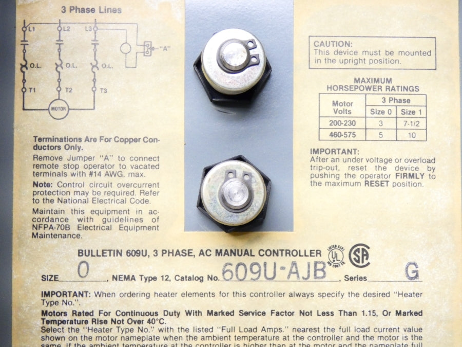 ALLEN BRADLEY 609U-AJB SER. G 460-57+C5:C245V UNMP