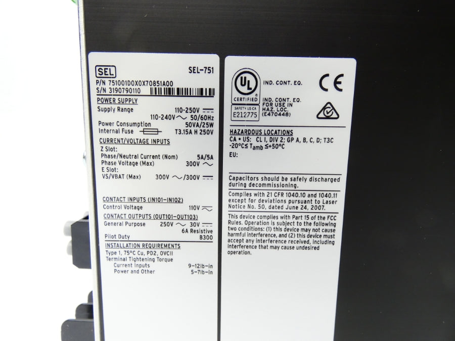 SEL 751001D0X0X70851A00 SEL-751 110-240V 5A NSMP