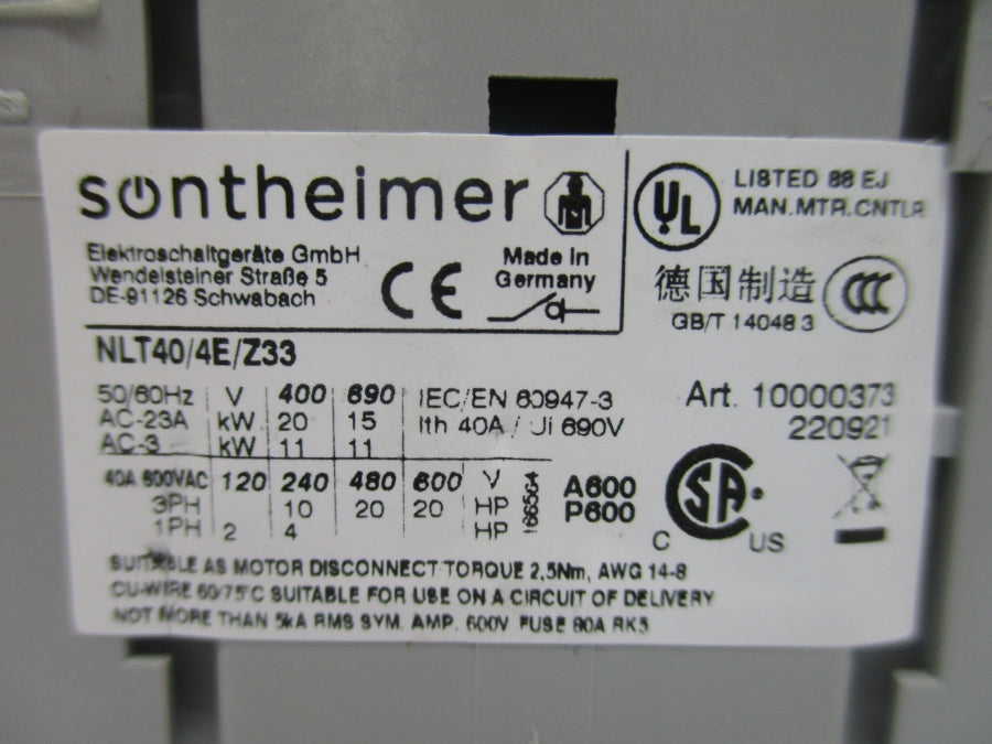 SONTHEIMER NLT40/4E/Z33 600VAC 40A NSNP