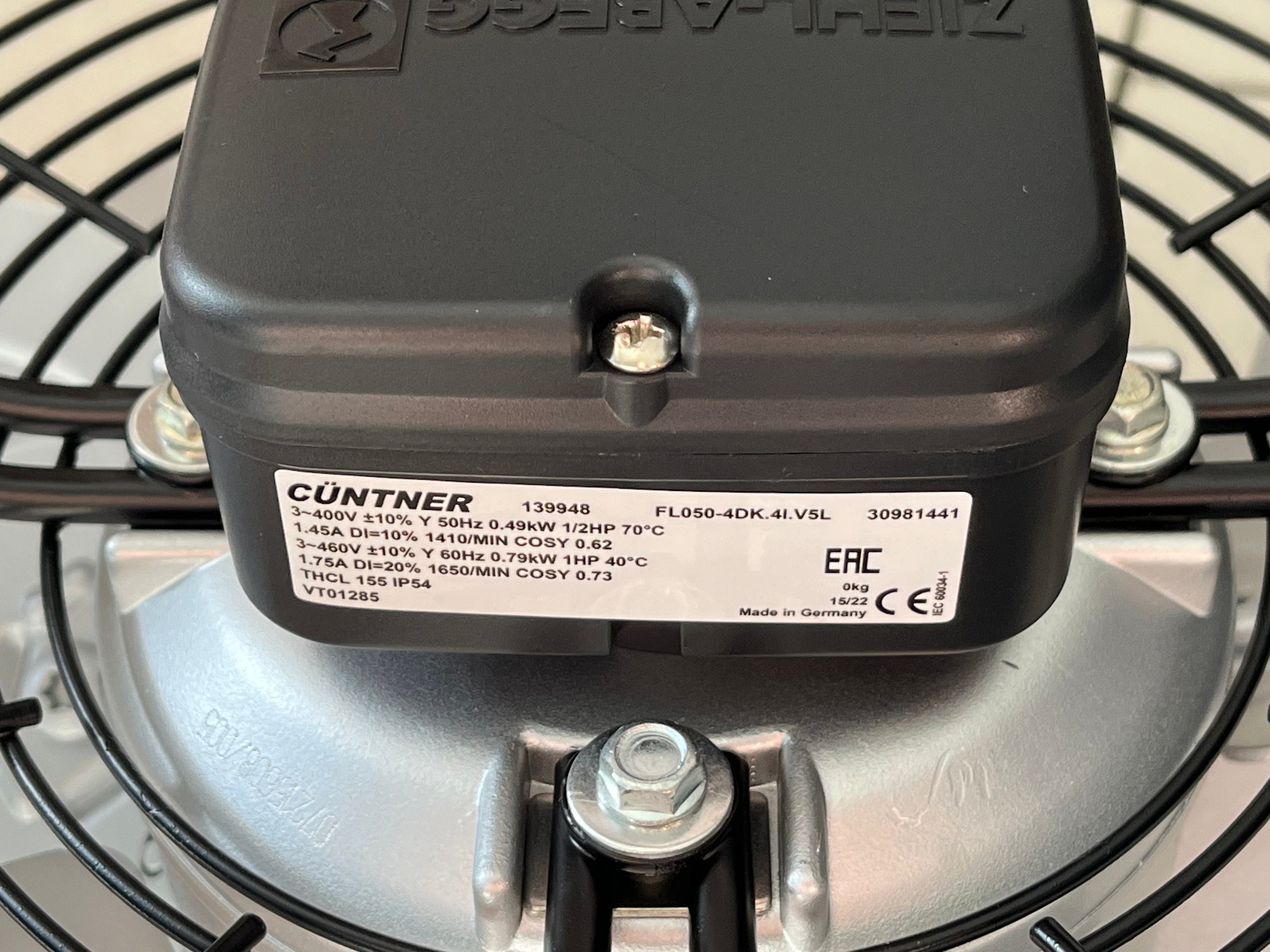 FL050-4DK.4I.V5L ZIEHL-ABEGG Axial Fan 400V 0.62kW 1.45A 1410/1650rpm