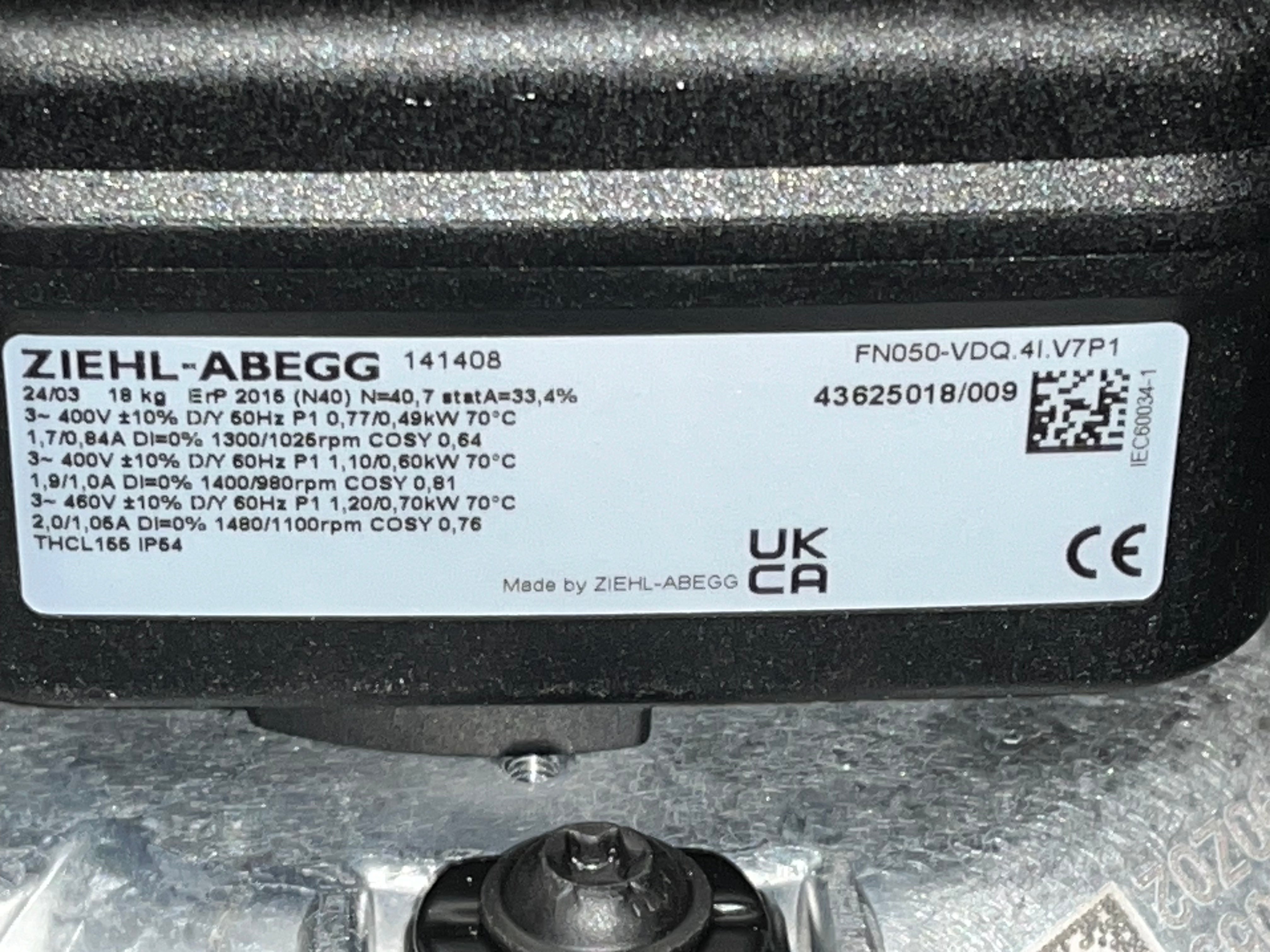 FN050-VDQ.41.V7P1 ZIEHL-ABEGG Axial Fan 3~400V 0.77/0.49 kW 1.7/0.84 A