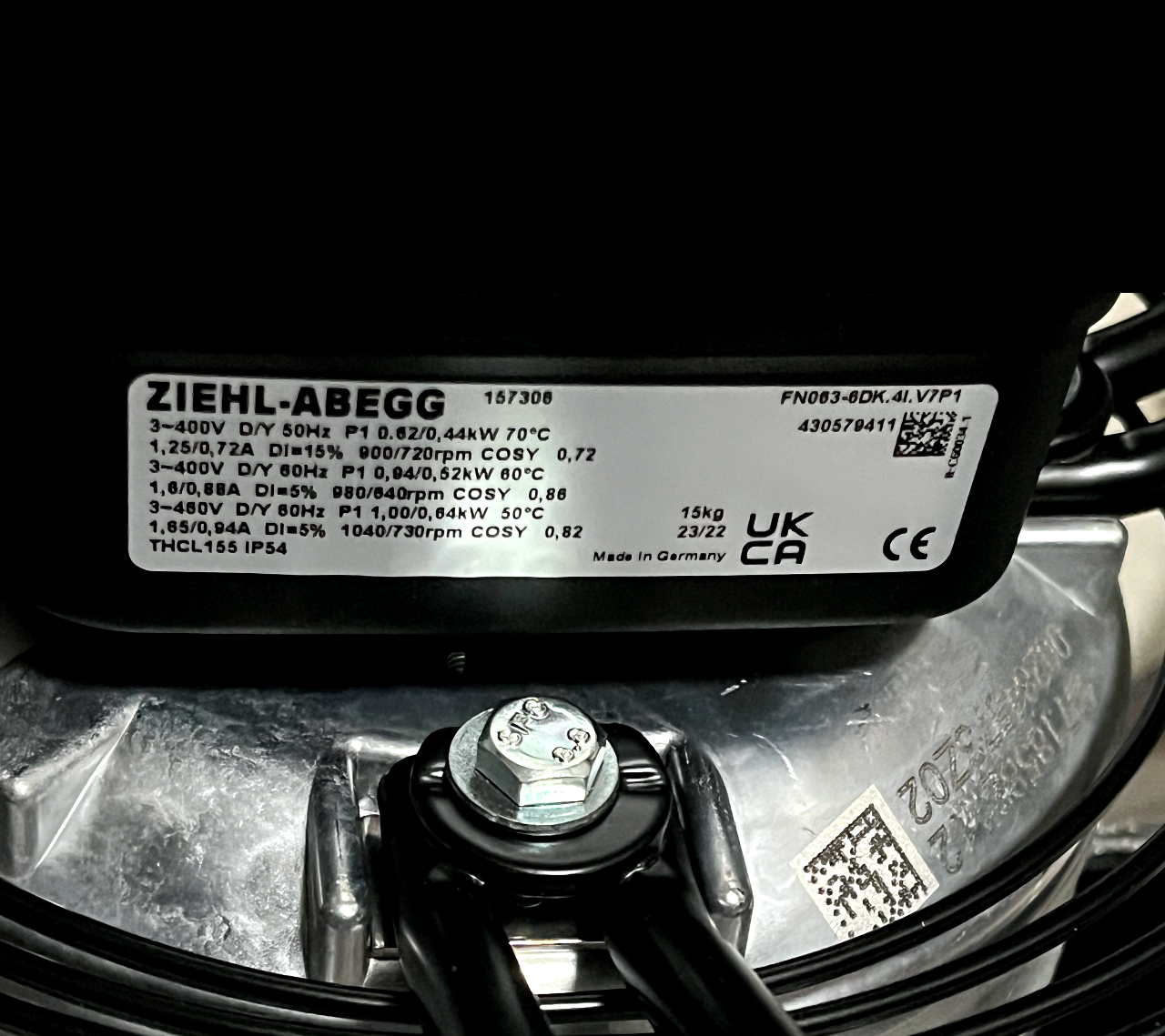 FN063-6DK.4I.V7P1 ZIEHL-ABEGG Axial Fan 3~400V 0.63/1.0 kW 1.25/2.7 A