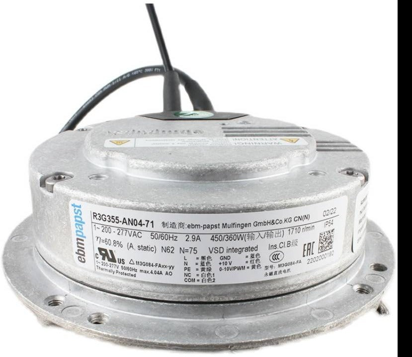 R3G355-AN04-71 ebm-papst centrifugal fan 200-277V 450w 2.9A 1710Rpm