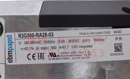 R3G500-RA28-03 Ebmpapst Centrifugal fan 380/480V 3.6KW 5.5A 1900RPM Industrial fan