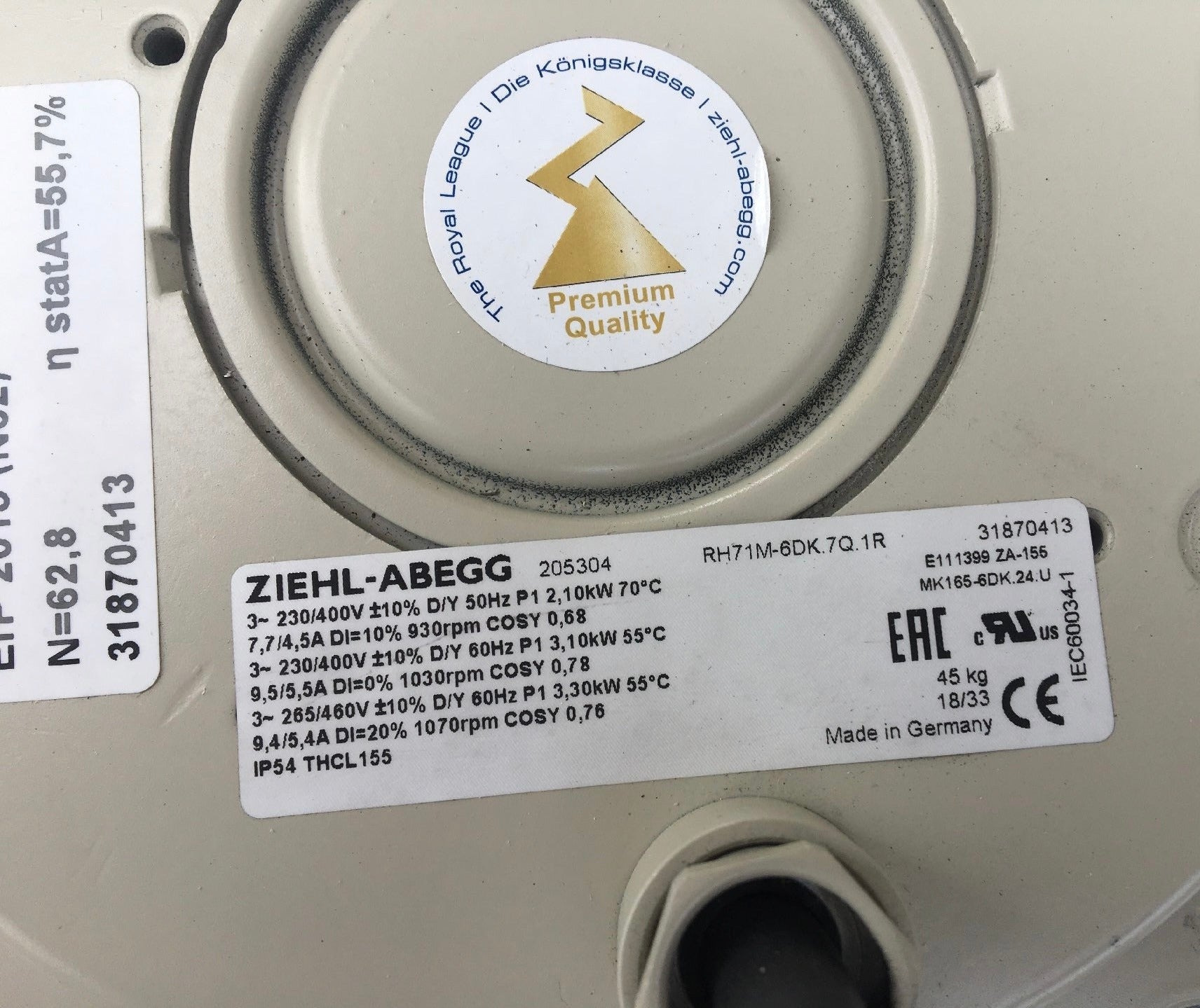 Brand new RH71M-6DK.7Q.1R(Art No:205204) ZIEHL-ABEGG centrifugal fan for Simens LDZ10501652 converter 3.3kW 5.4A 1070RPM