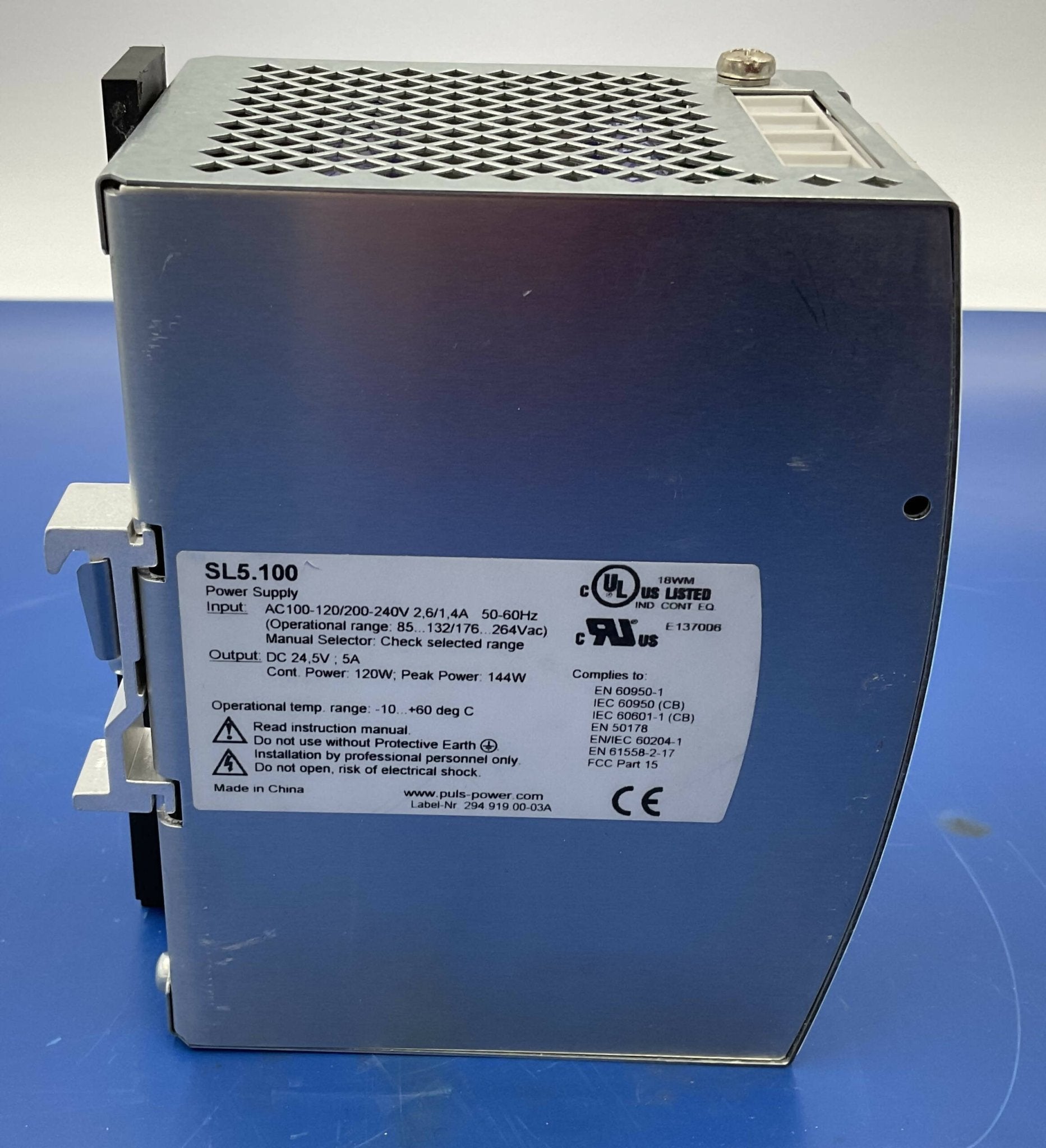 Siemens SL5-100 - PULS DIN Rail Power Supply 24V 5A Side View | Alo Tech Solutions