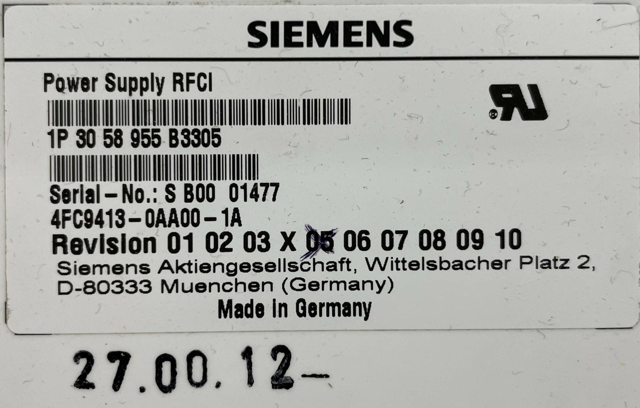 RFCI POWER SUPPLY (3058955 REV 5 SIEMENS