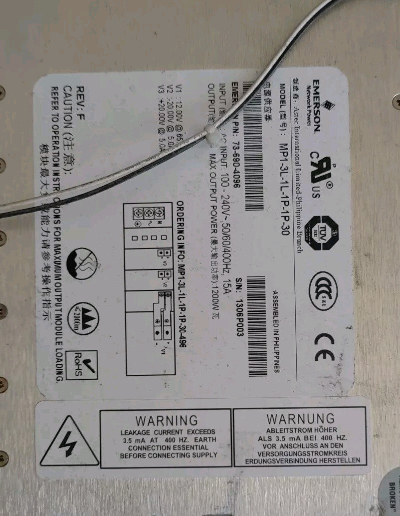 Emerson MVP SERIES MP1-3L-1L-1P-1P-30 ASTEC PSE2-230-H-072 P/N 73-690-4096