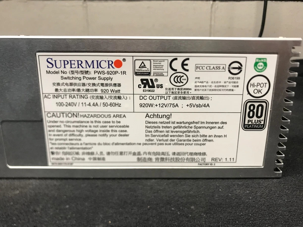 Supermicro PWS-920P-1R 920W Power Supply Module 80 Plus Platinum - Gray|316455302925