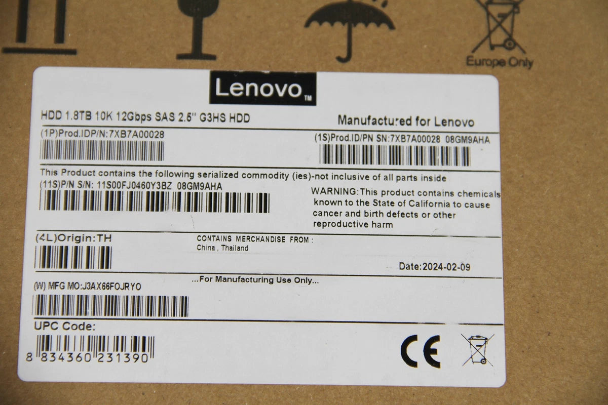 New Lenovo ThinkSystem 00YK017 7XB7A00028 2.5" 1.8TB 10K SAS 12G Hard Drive -US