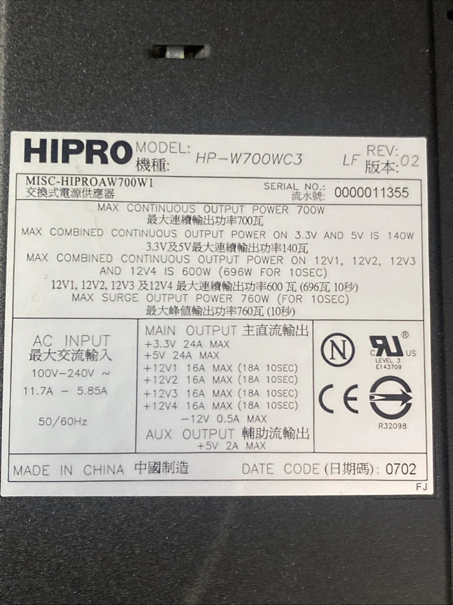 Hipro HP-W700WC3 Fujitsu S26113-E504-V70 Celsius R630/R640 700W Power Supply |167969677231