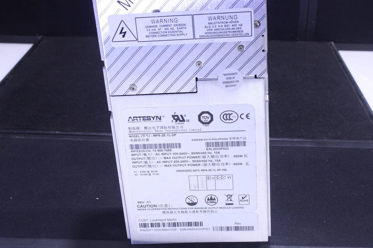 ASTEC ARTESYN 12V 17A & 5V 60AMS Power Supply MP6-2E-1L-0P 600W. SKU 219040