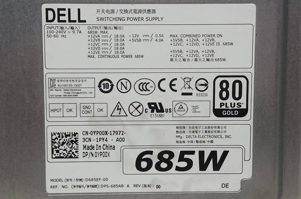 For Dell Precision T3610 T5610 T5600 685W Power Supply D685EF-00 YP00X 0YP00X|388882085122