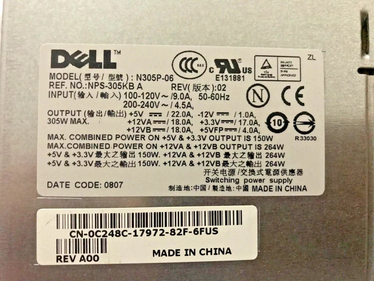 Dell N305P-06 Power Supply NPS-305KB|335120654699