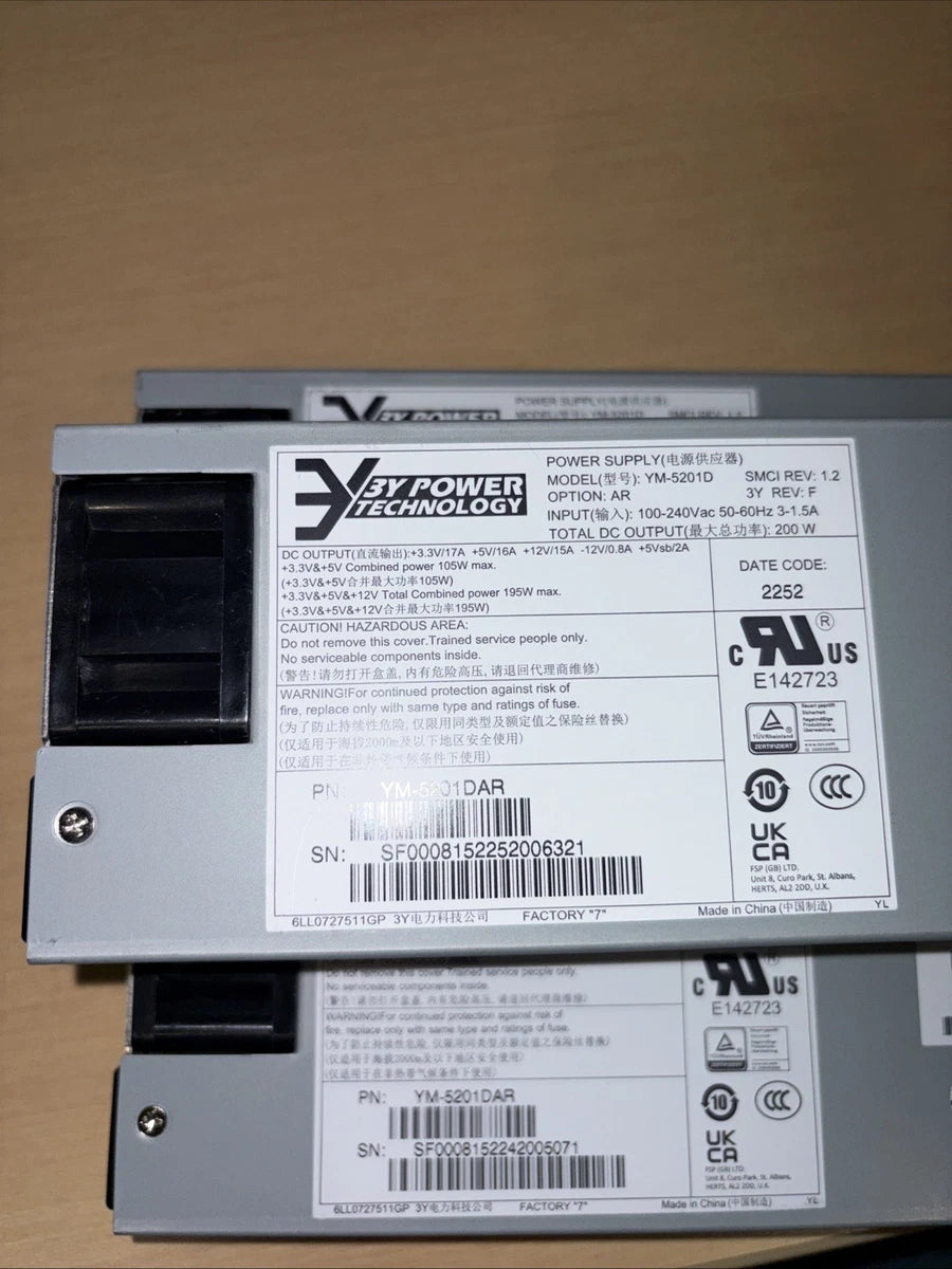 (LOT of 3) 3Y Power Technology 200W Supermicro PWS-202-1H Server Power Supply|358148852403