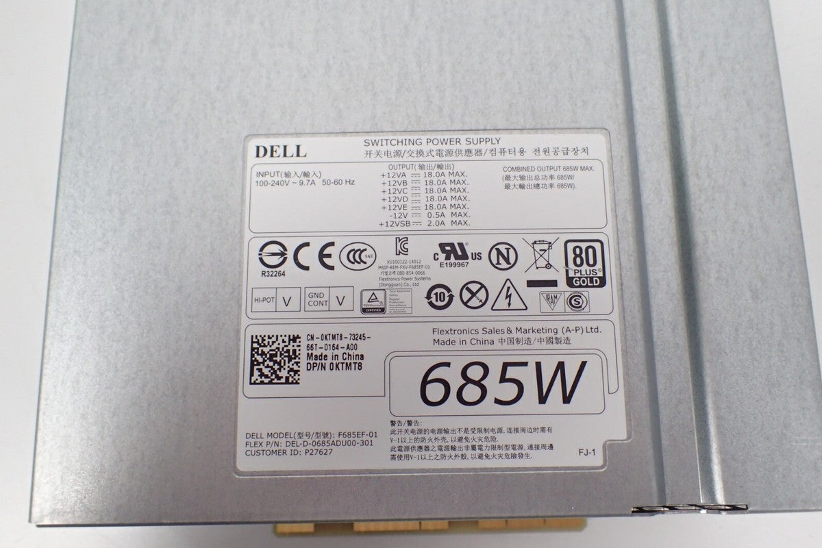 Dell KTMT8 WPVG2, 685W Hot Swap 1U Server Power Supply for Precision T5810|364682632616