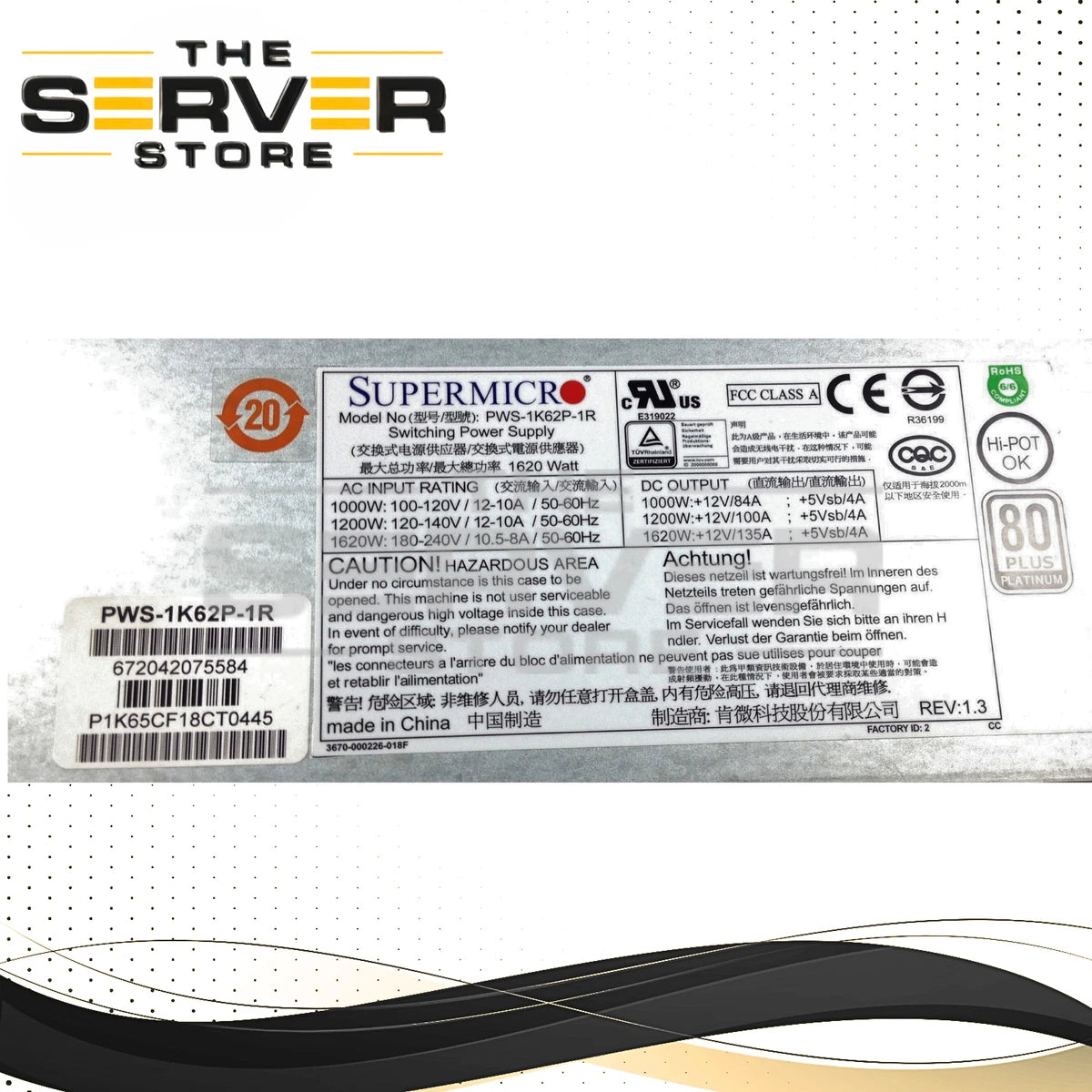 Supermicro 1620W 80 Plus Platinum Power Supply PWS-1K62P-1R|172972333833
