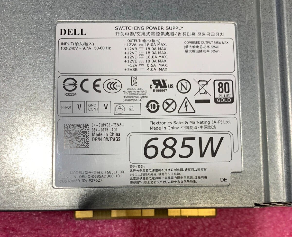 Dell 0K8CDY/0CYP9P/0W4DTF/0KTMT8 685W Power Supply for Precision T5810 T7810