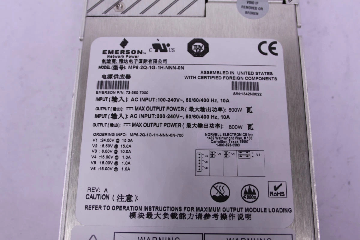 Astec Emerson MVP Series MP6-2Q-1G-1H-NNN-0N Modular Switching Power Supply 600W