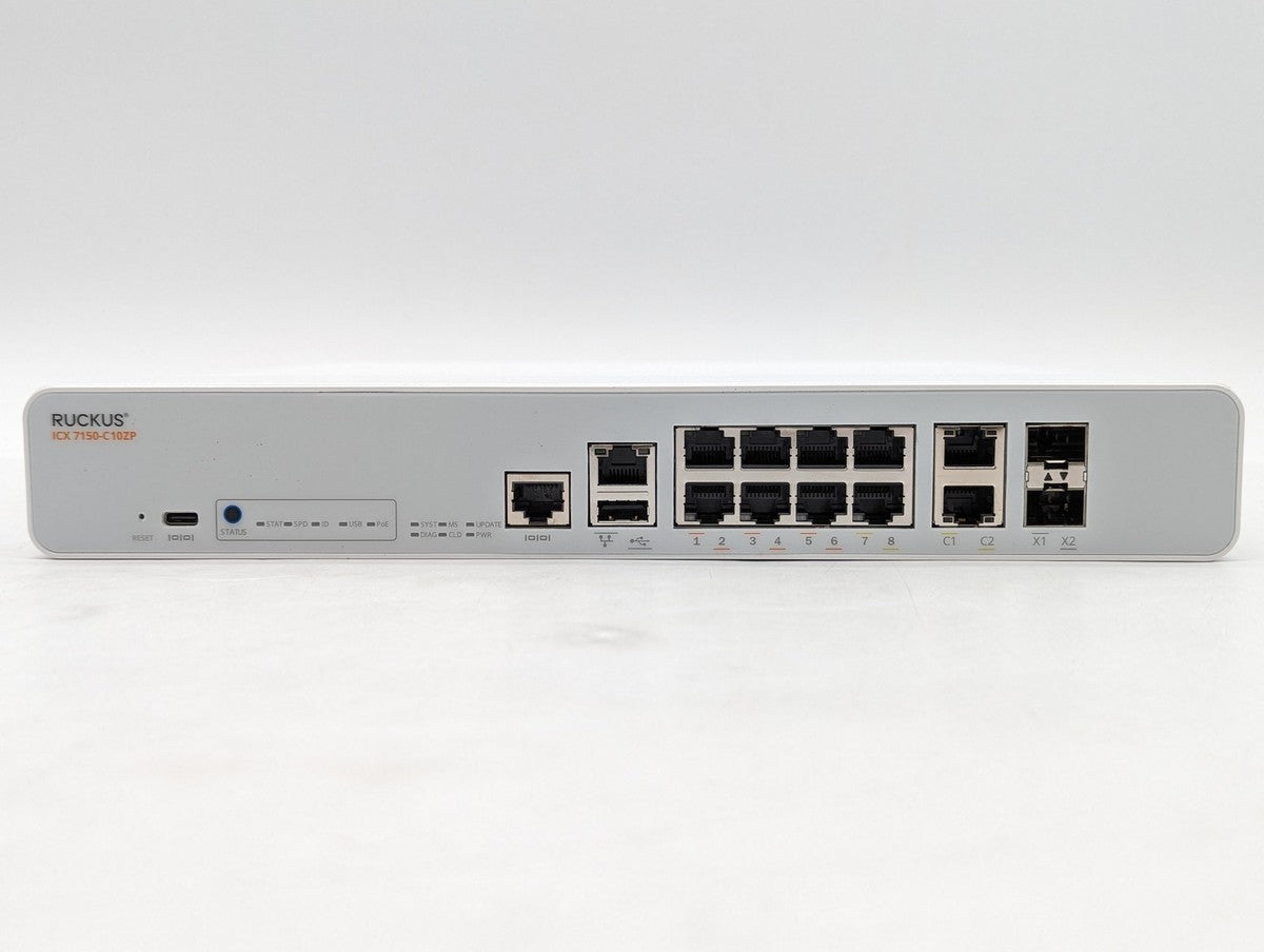 Ruckus Commscope ICX 7150-C10ZP 12-Port Managed Desktop Compact Switch - White