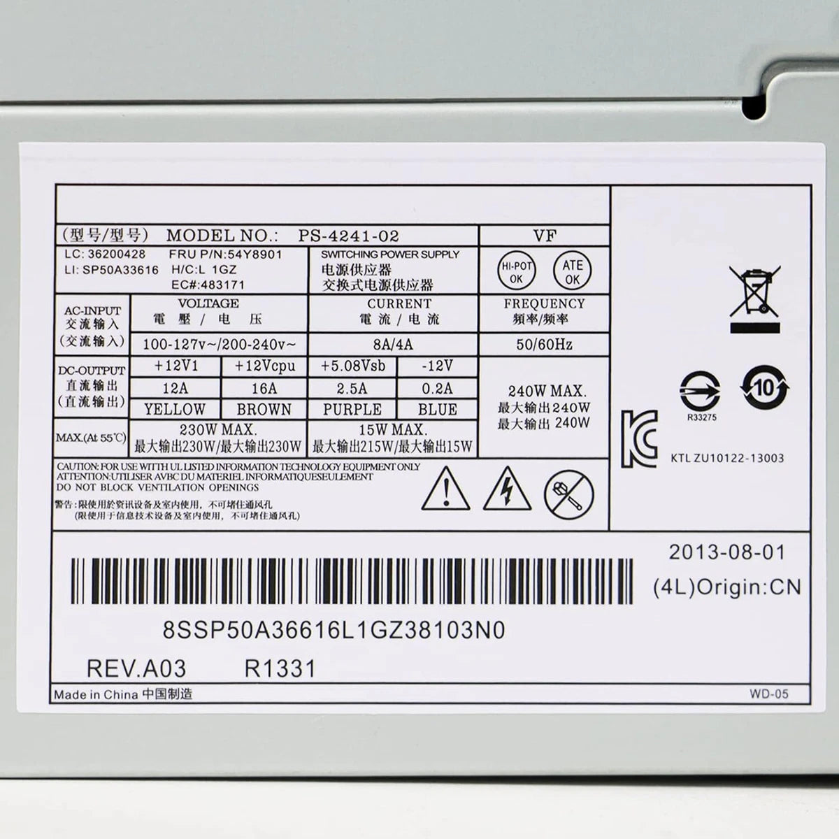 PS-4241-01 240W Power Supply Compatible with Lenovo Edge 92 ThinkCentre M73 M82|156829783591