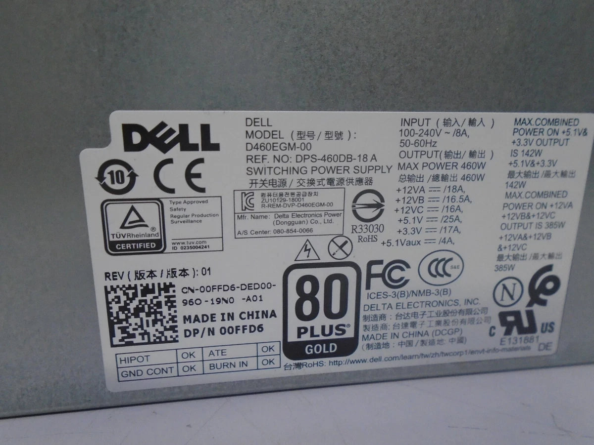 Dell Precision D460EGM-00 460W Power Supply 80 Plus Gold 00FFD6|325843772017