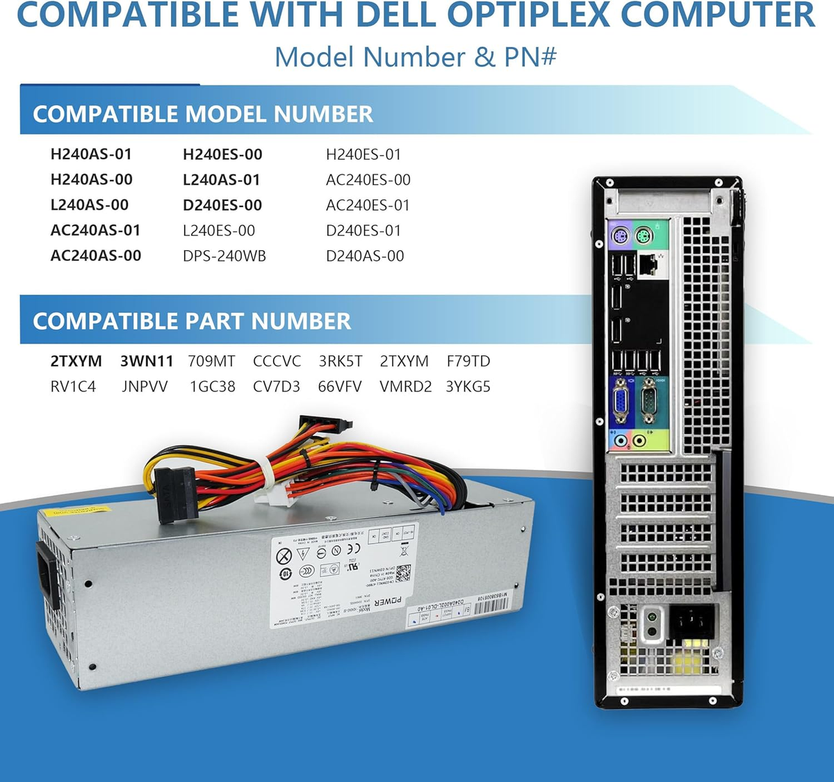 H240AS-01 H240AS-00 L240AS-00 2TXYM 3WN11 240W Optiplex 7010 SFF Power Supply fo
