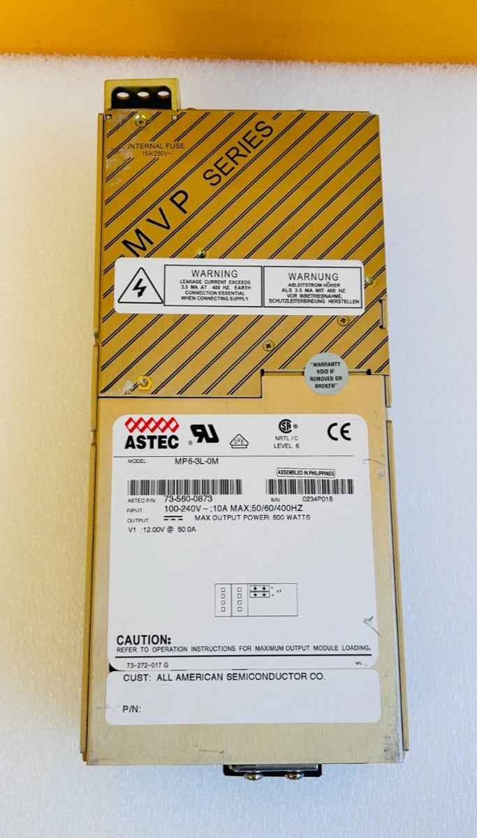 Astec MP6-3L-0M 600 W, 12 VDC / 50 A, 100-240 VAC, Modular Power Supply. Tested!
