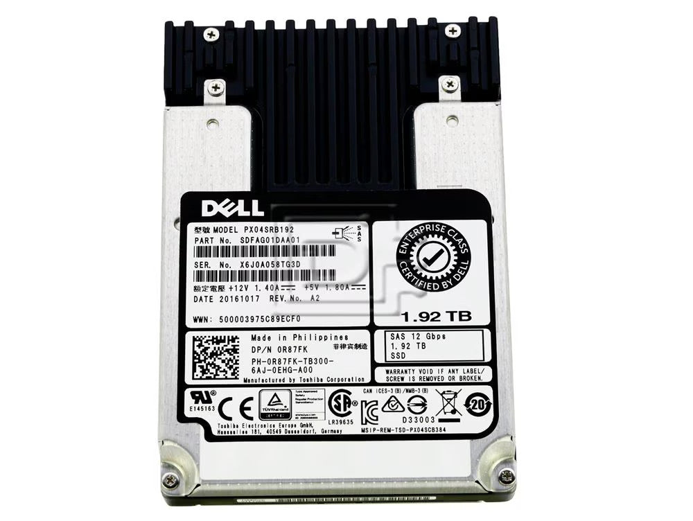 Dell R87FK / Toshiba PX04SRB192 1.92TB 12Gbps 2.5in SFF eMLC Read Intensive 1-DW|397234754172