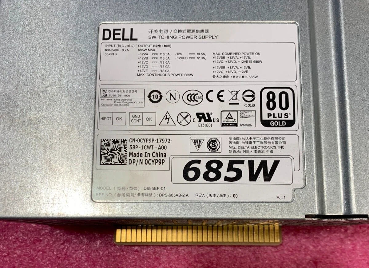Dell 0K8CDY/0CYP9P/0W4DTF/0KTMT8 685W Power Supply for Precision T5810 T7810